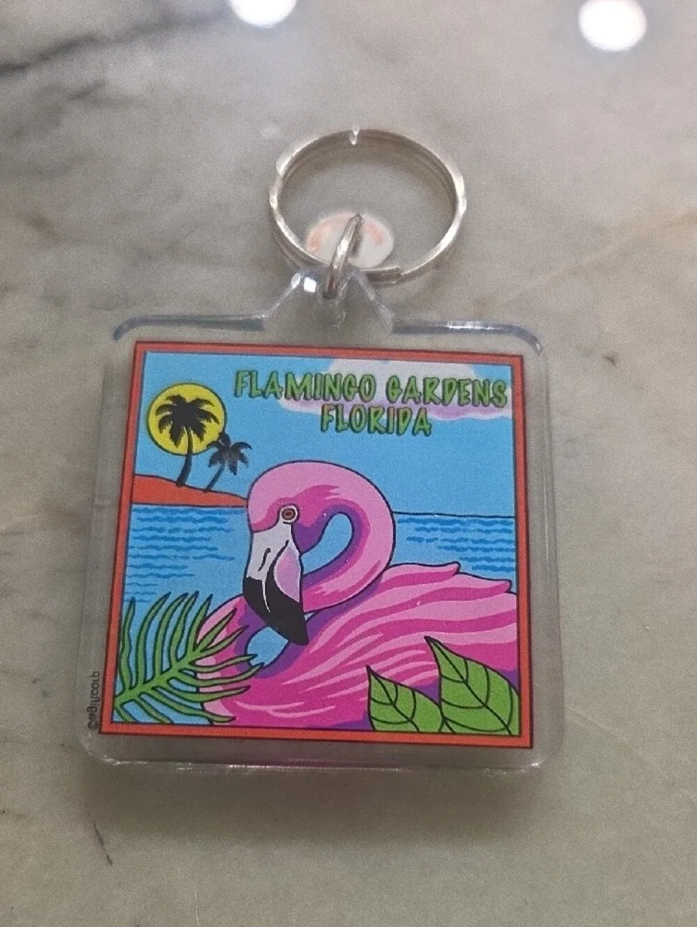 Flamingo Gardens Florida Pink Keychain - Souvenir Accessory
